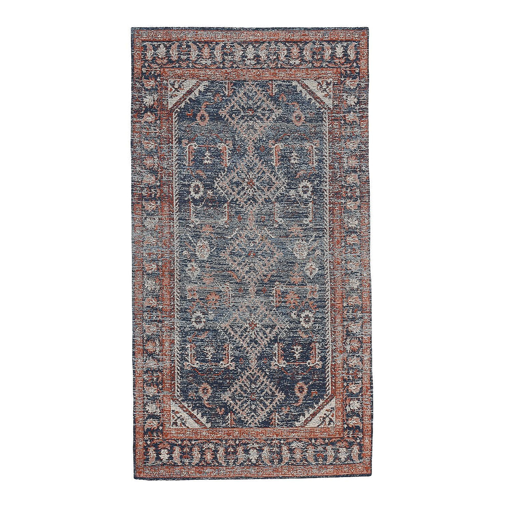 Cotton Jacquard Rug and Door Mat (Size 80x1 cm) - Royal Blue & Multicolor