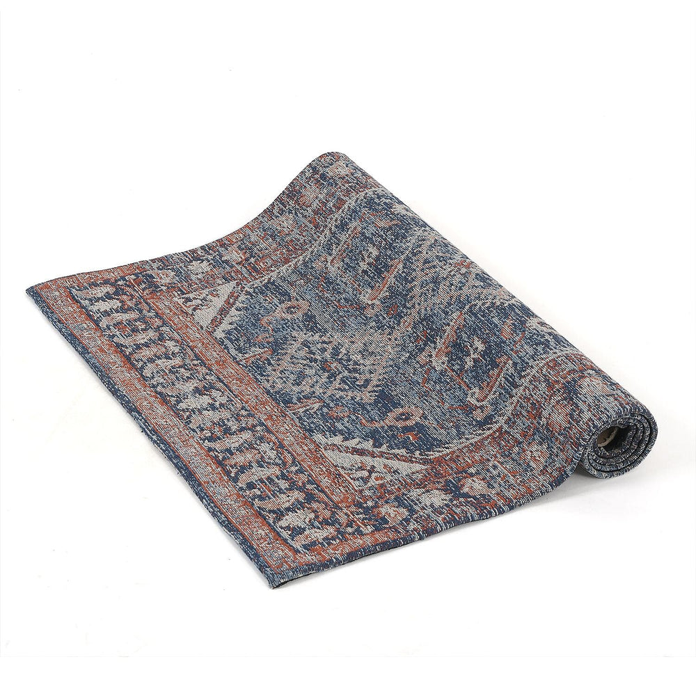 Cotton Jacquard Rug and Door Mat (Size 80x1 cm) - Royal Blue & Multicolor