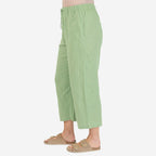 TAMSY 100% Cotton Elasticated Waist Cropped Trouser (Size M) - Green