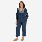 100% Cotton Tamsy Cotton Cropped Trouser Size L (16-18) -Navy
