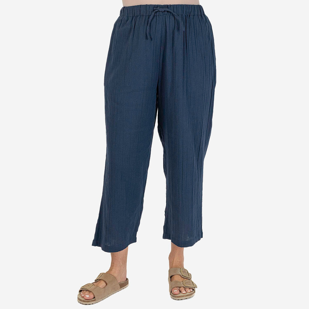 100% Cotton Tamsy Cotton Cropped Trouser Size L (16-18) -Navy