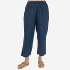 100% Cotton Tamsy Cotton Cropped Trouser Size L (16-18) -Navy