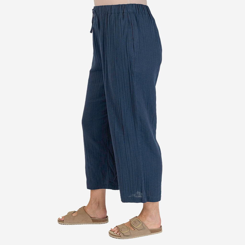 100% Cotton Tamsy Cotton Cropped Trouser Size L (16-18) -Navy