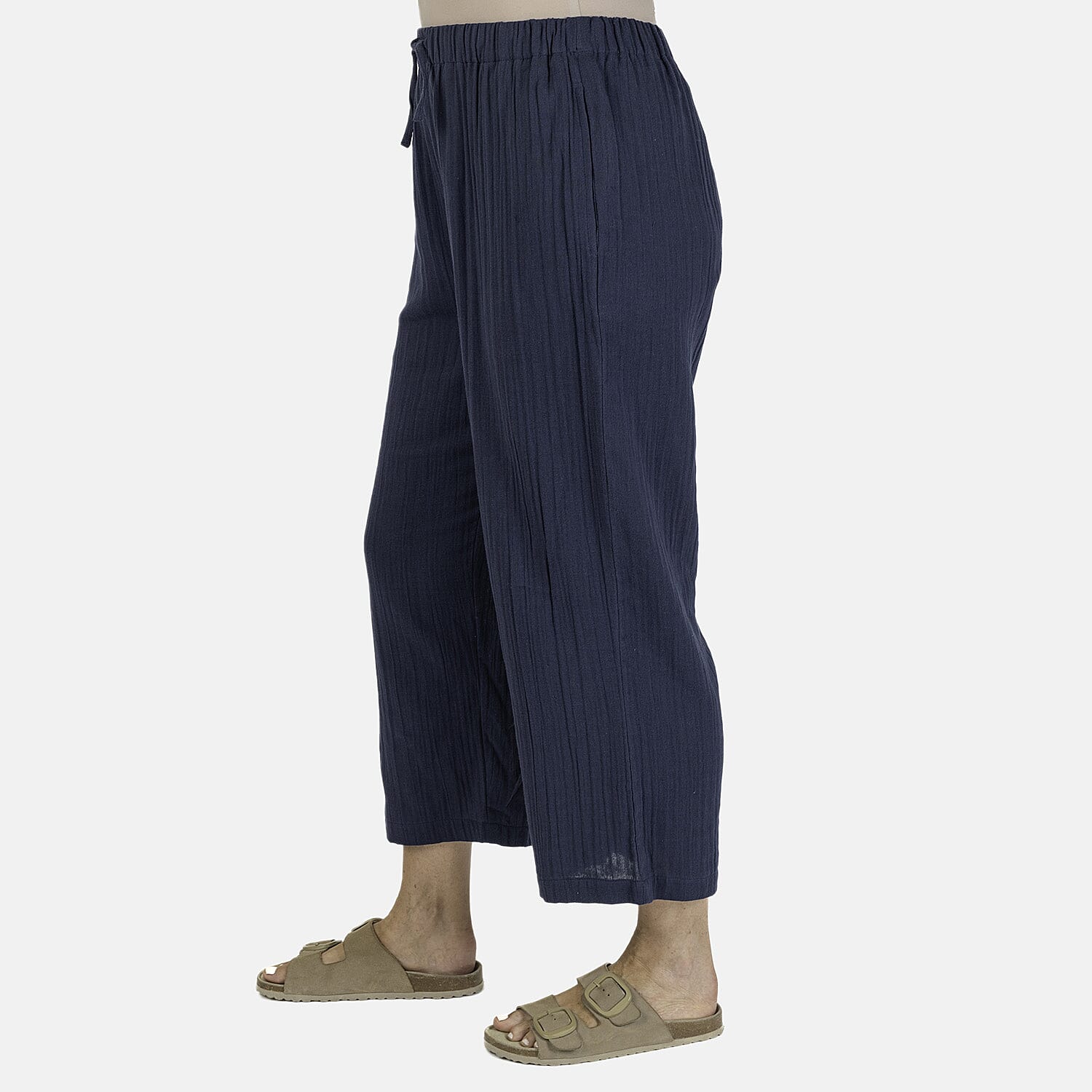 100% Cotton Tamsy Cotton Cropped Trouser Size L (16-18) -Navy