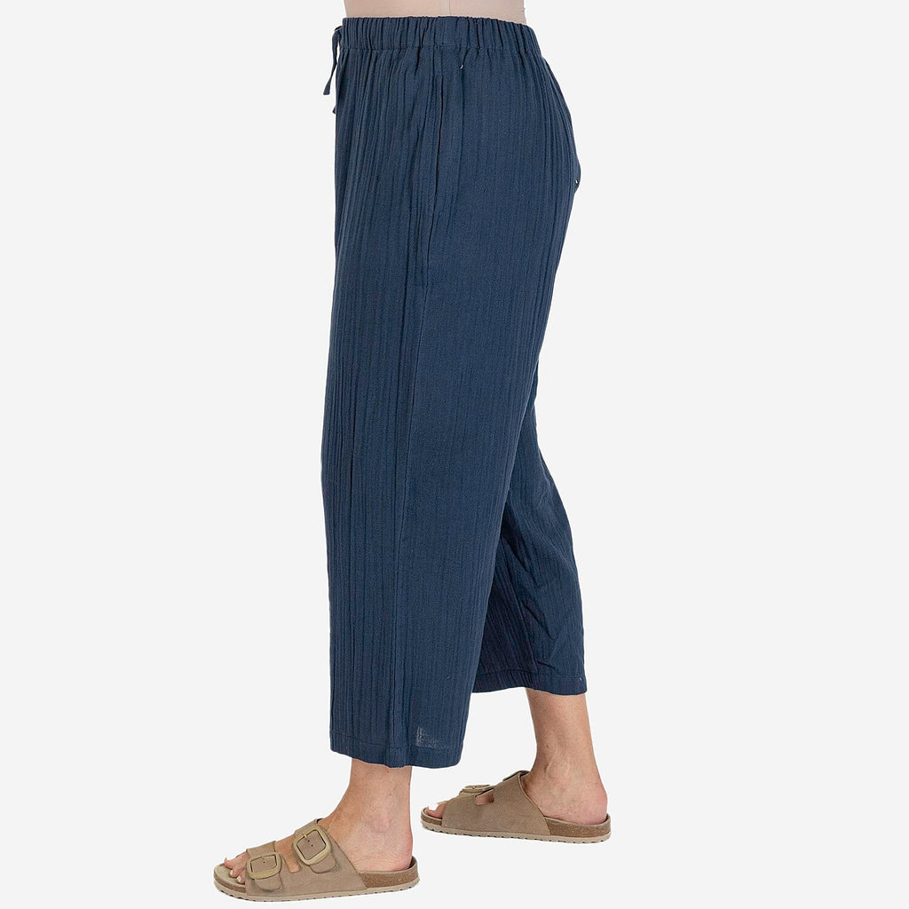 100% Cotton Tamsy Cotton Cropped Trouser Size L (16-18) -Navy