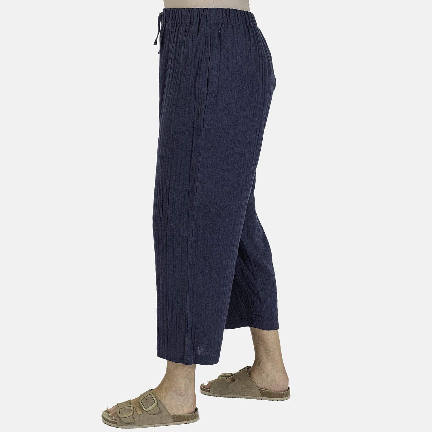 100% Cotton Tamsy Cotton Cropped Trouser Size L (16-18) -Navy
