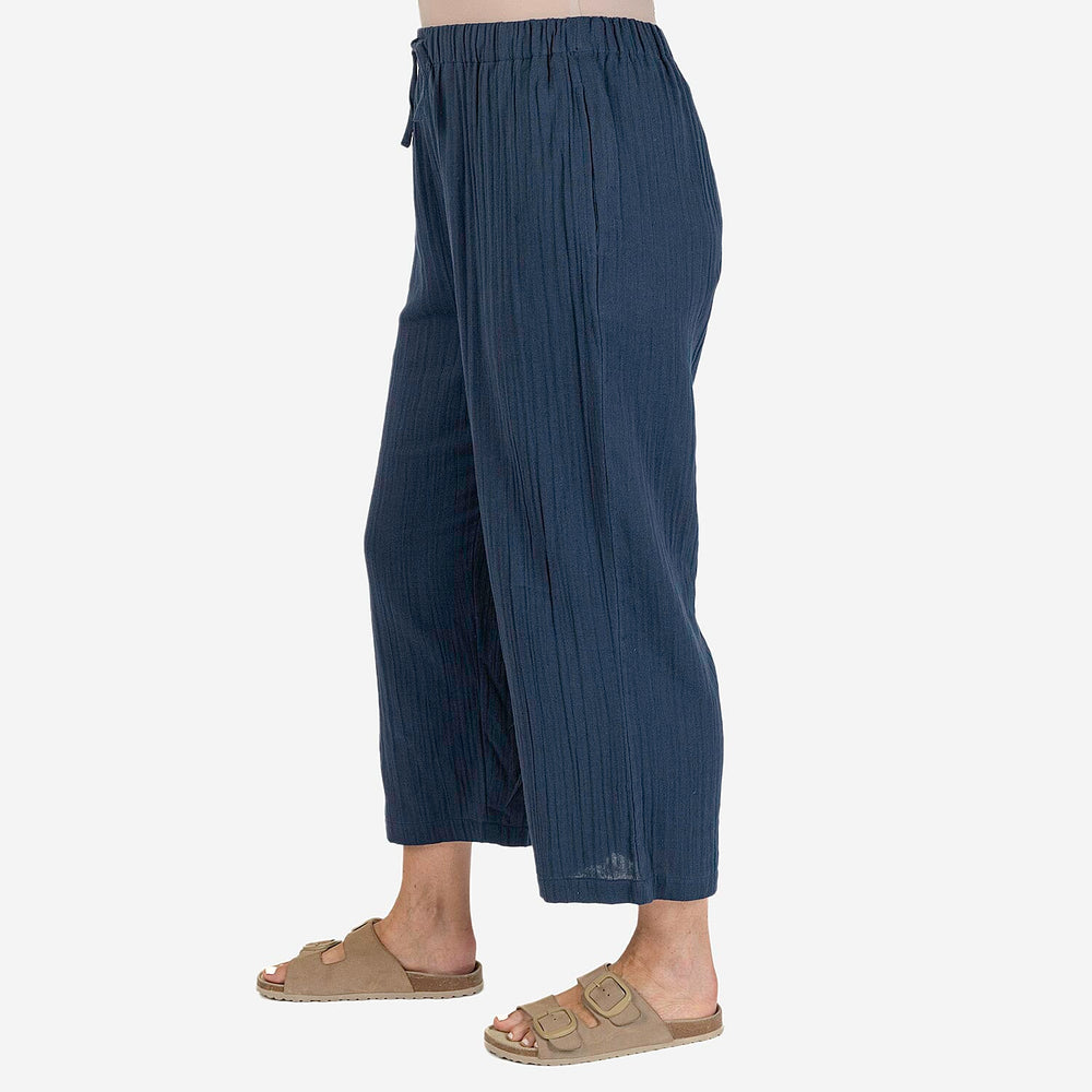 100% Cotton Tamsy Cotton Cropped Trouser Size XL (20-22) -Navy