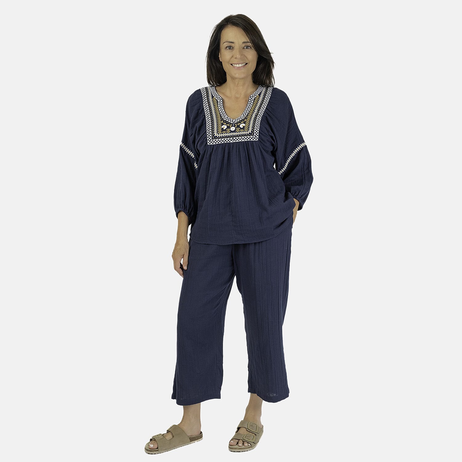 100% Cotton Tamsy Cotton Cropped Trouser Size XXL (24-26) -Navy