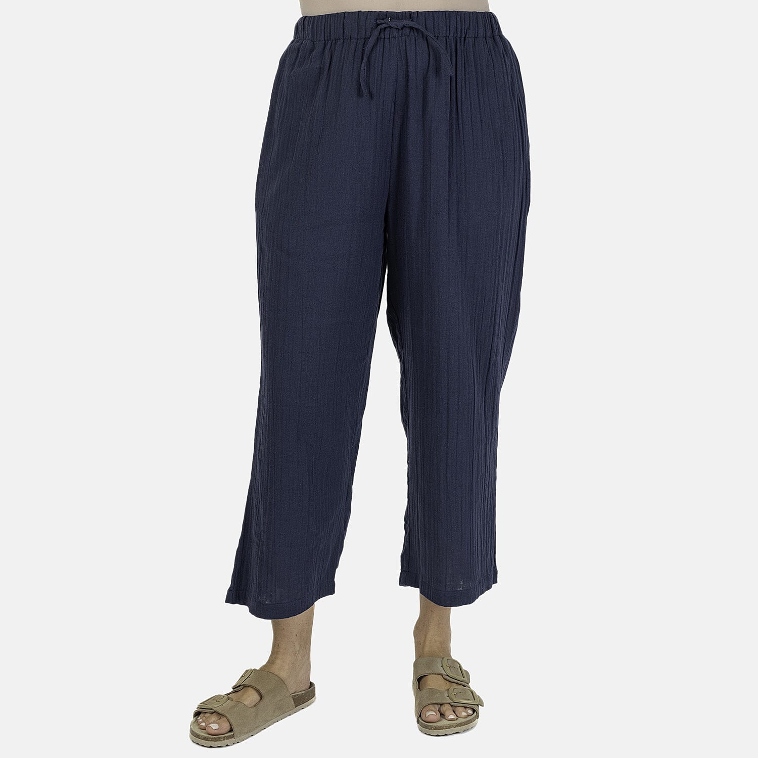 100% Cotton Tamsy Cotton Cropped Trouser Size XXL (24-26) -Navy