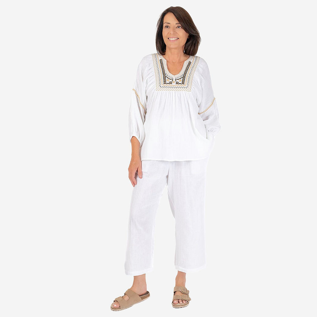 100% Cotton Tamsy Cotton Cropped Trouser Size M (12-14)- White