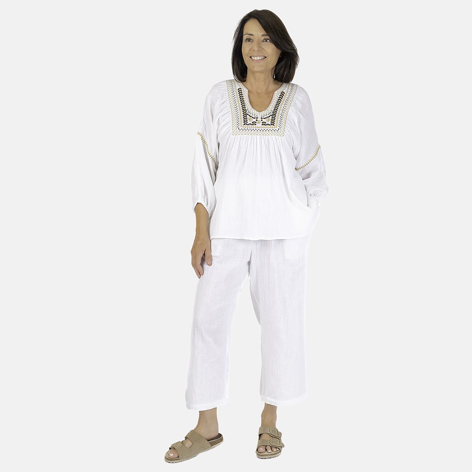 100% Cotton Tamsy Cotton Cropped Trouser Size M (12-14)- White