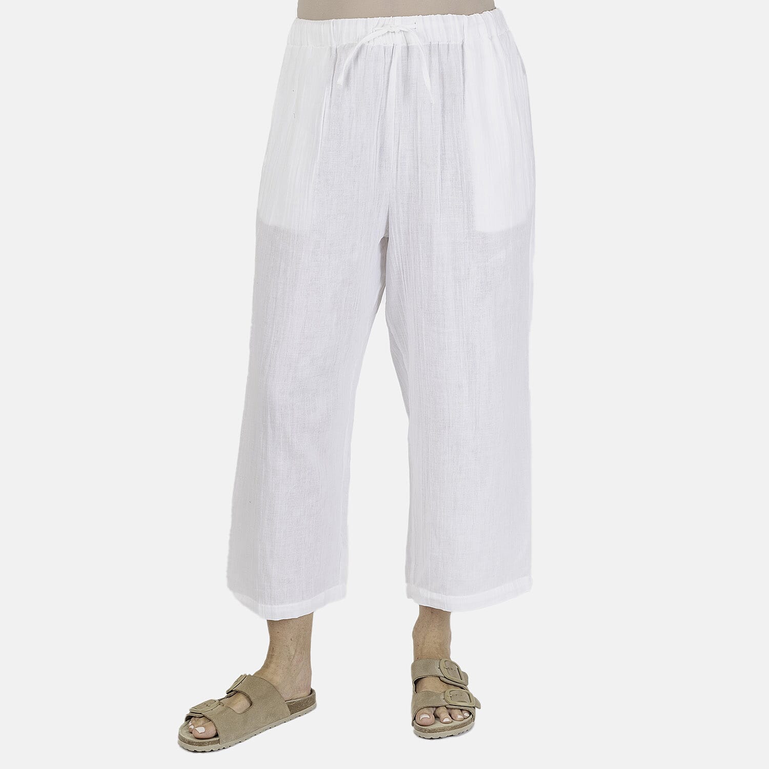100% Cotton Tamsy Cotton Cropped Trouser Size M (12-14)- White