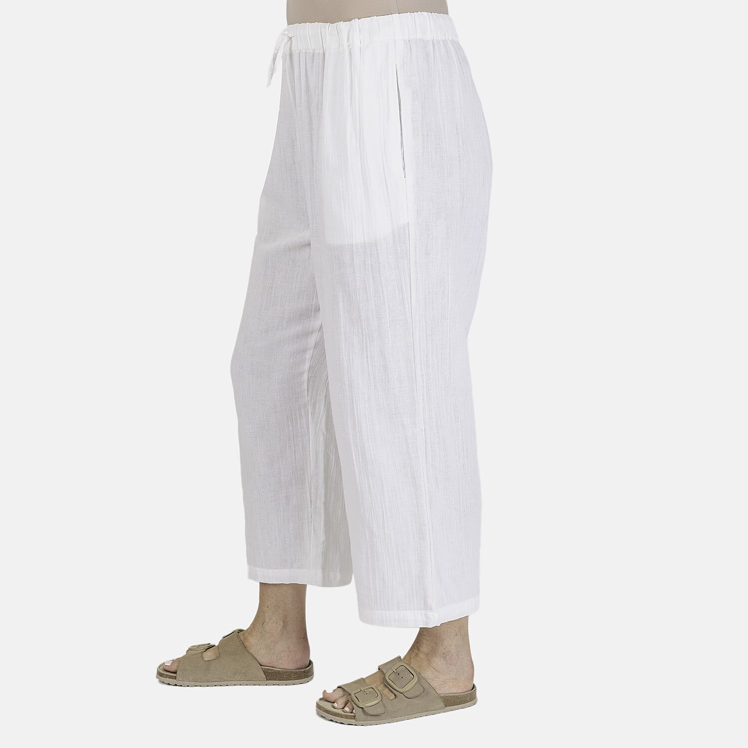 100% Cotton Tamsy Cotton Cropped Trouser Size M (12-14)- White