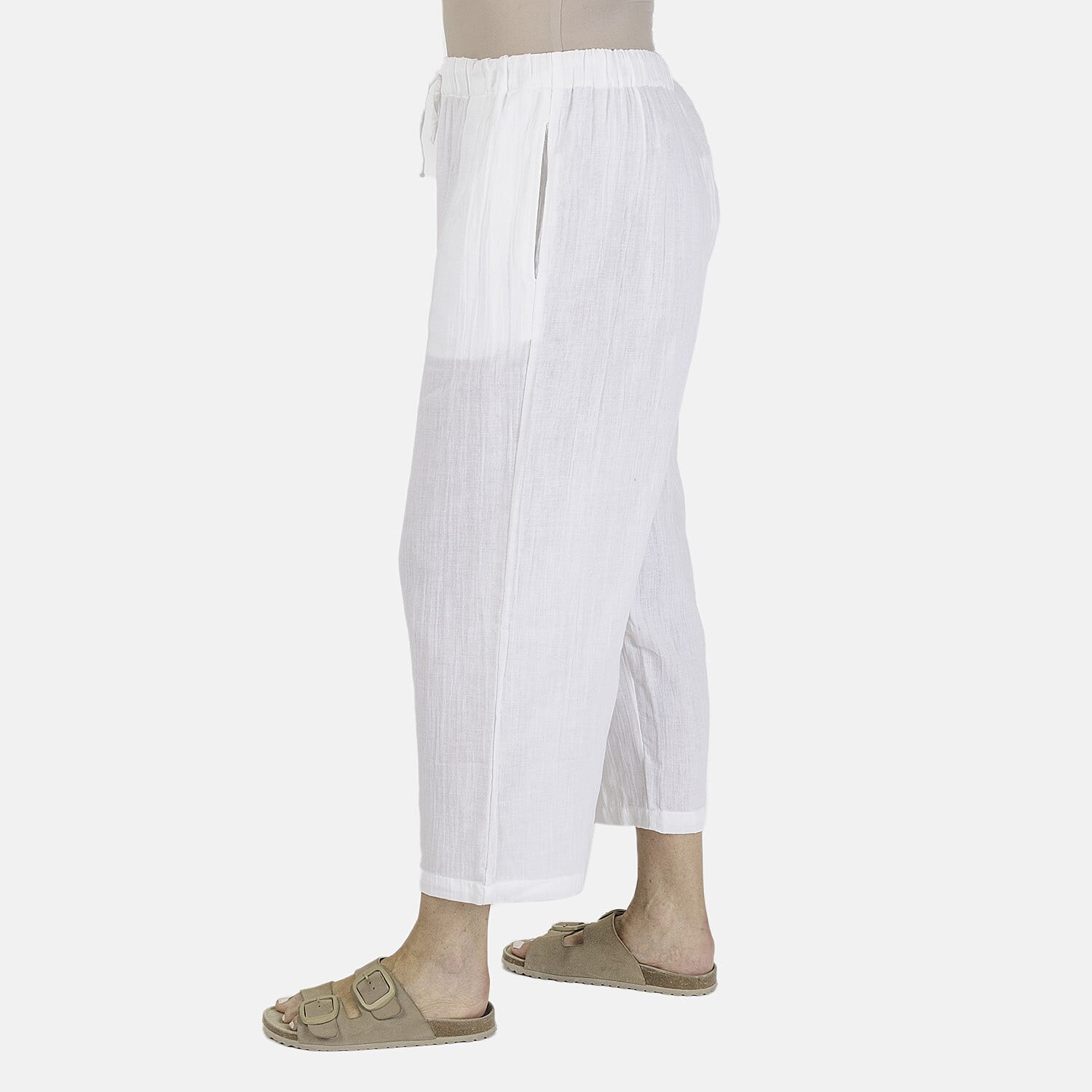 100% Cotton Tamsy Cotton Cropped Trouser Size M (12-14)- White