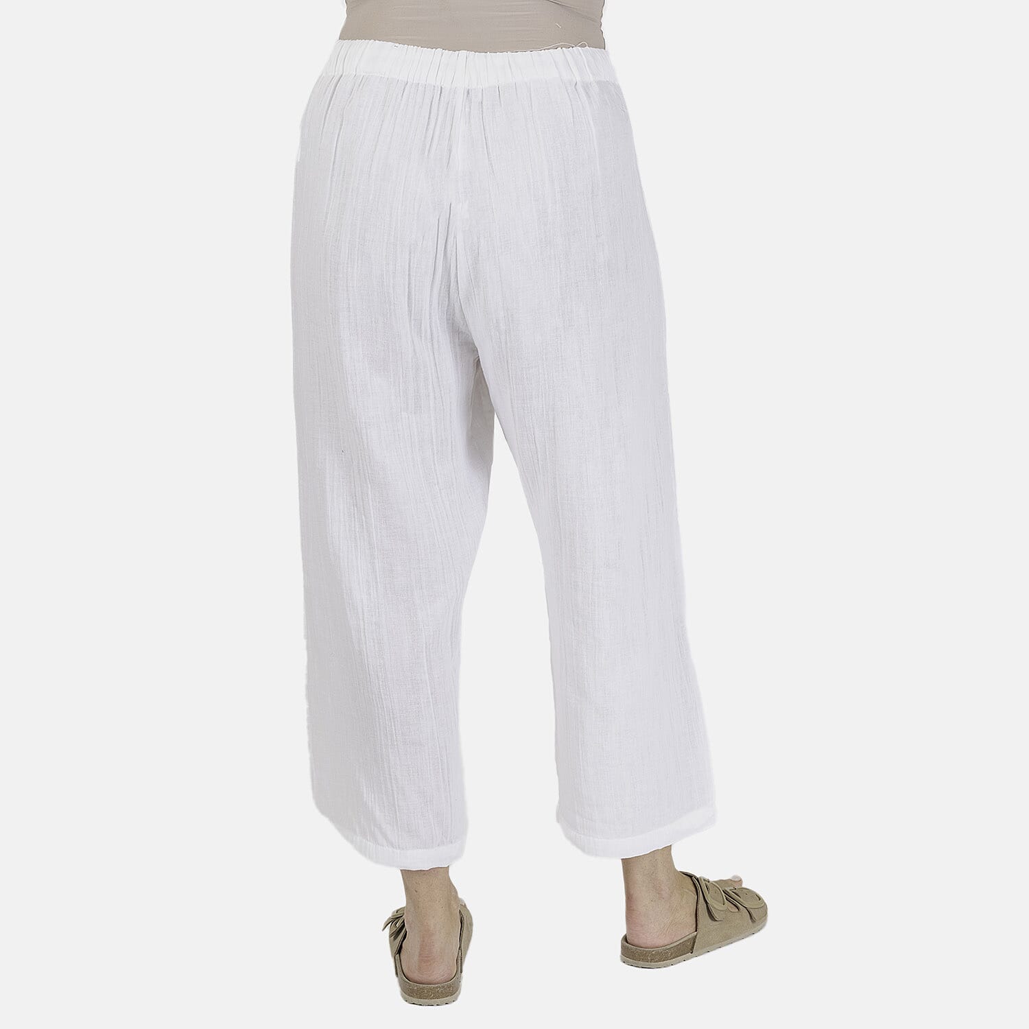 100% Cotton Tamsy Cotton Cropped Trouser Size M (12-14)- White