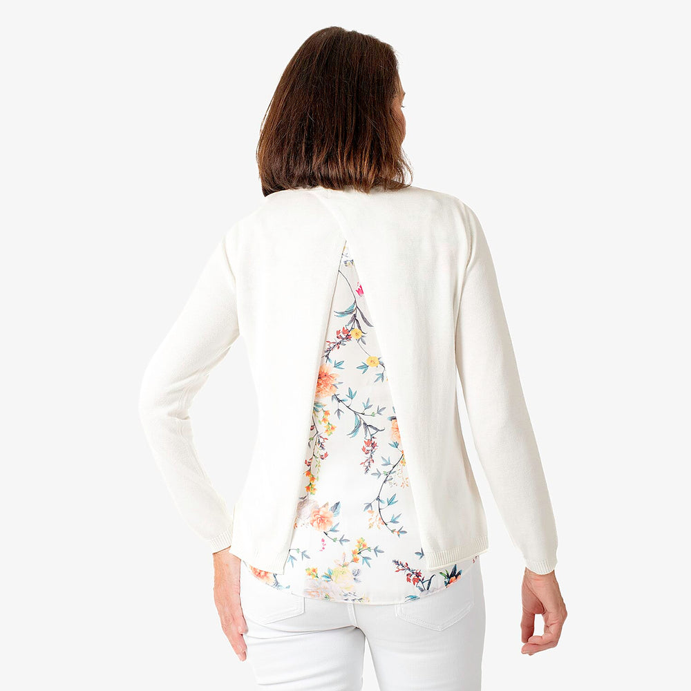 Printed Chiffon Split Back Jumper (Size - 10) - White