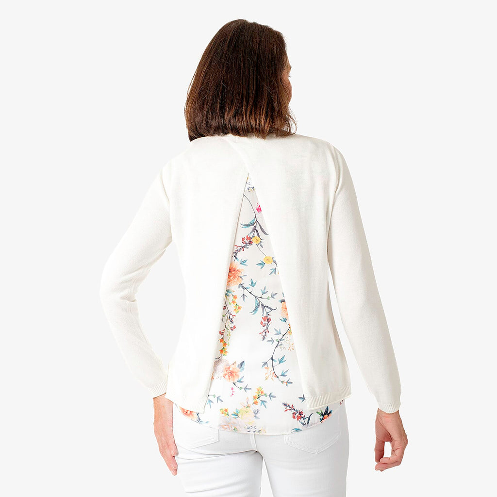 Printed Chiffon Split Back Jumper (Size - 10) - White