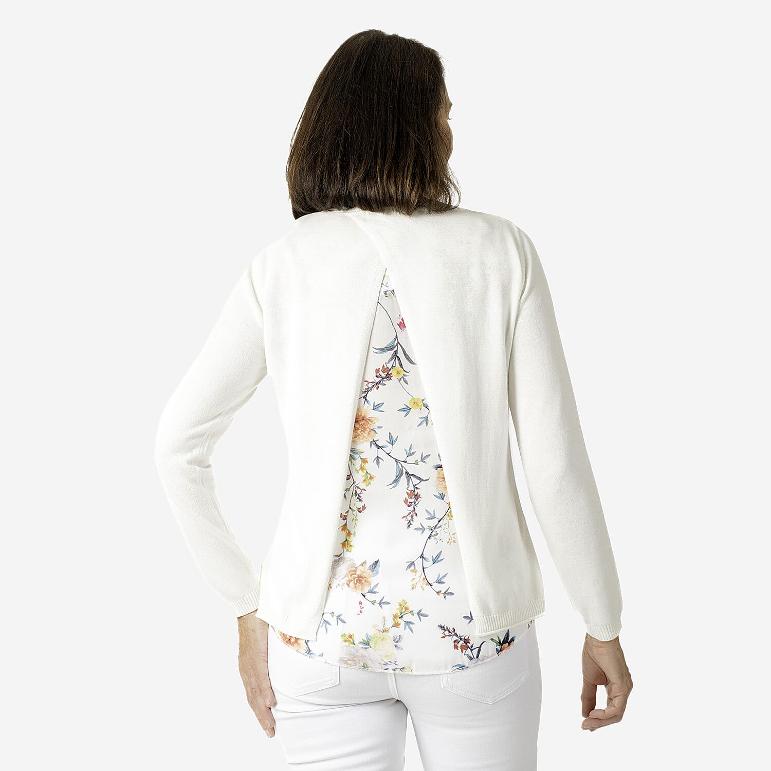 Printed Chiffon Split Back Jumper (Size - 12) - White