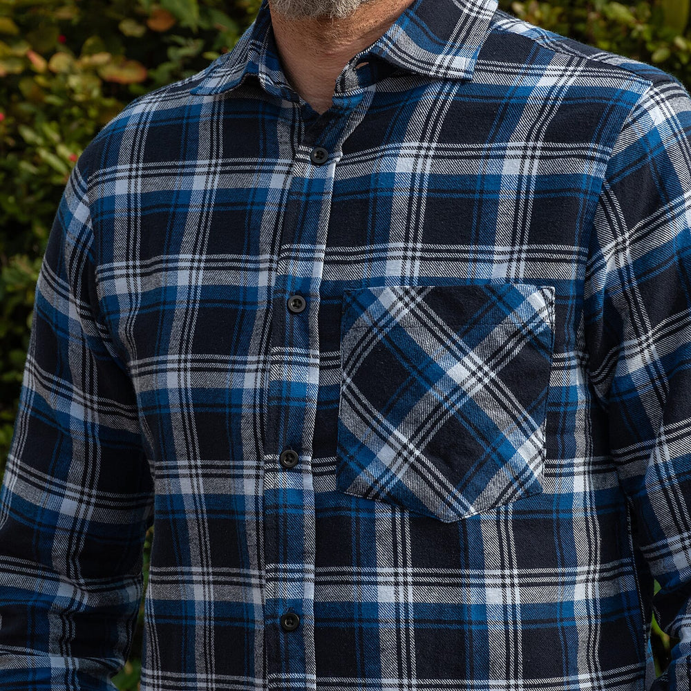 Bellfield 100% Cotton Button Through Flannel Check Shirt (Size L) - Blue