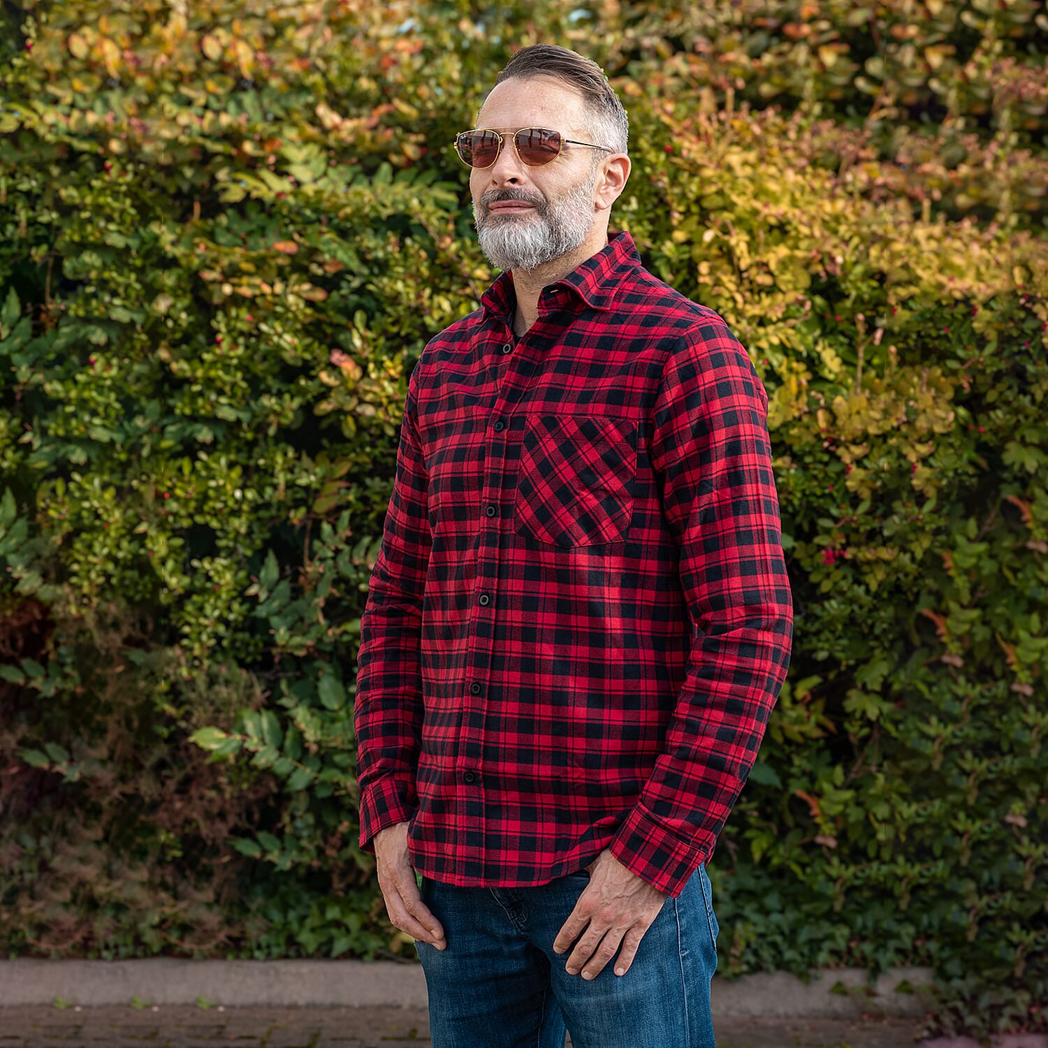 Bellfield 100% Cotton Button Through Flannel Check Shirt (Size XL) - Red