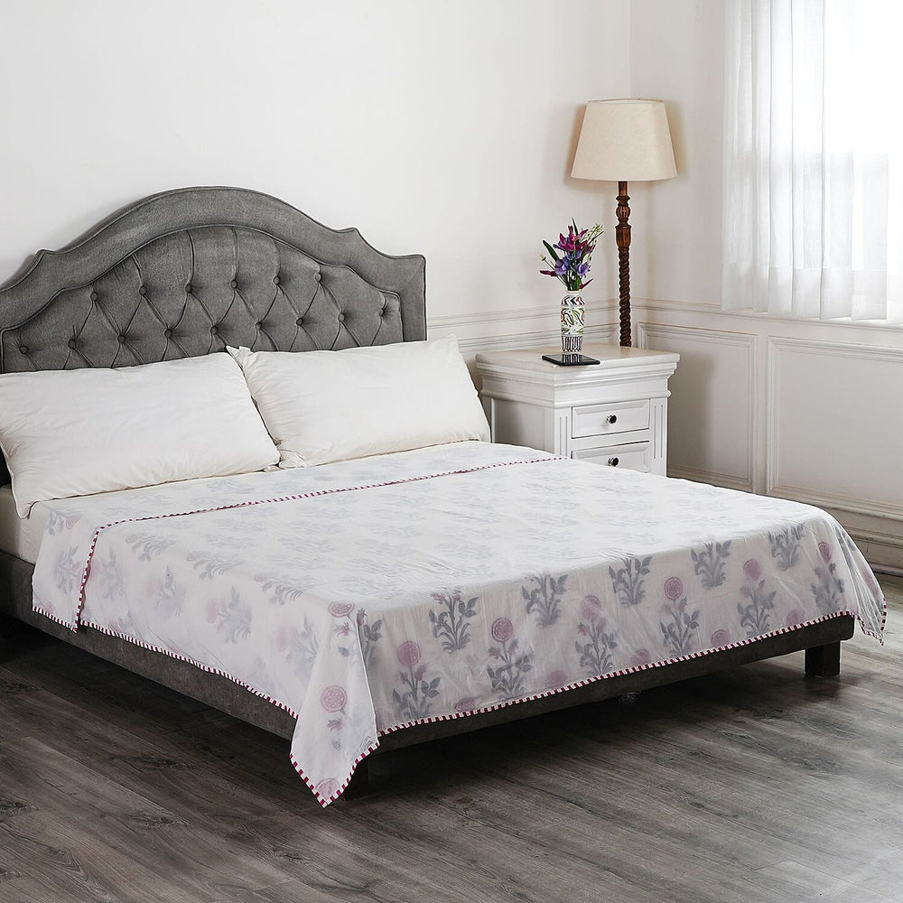 100% Cotton 3 Layered Temperature Regulating Hand Block Printed All Season Duvet (Size 200X200 Cm) -Turquoise & red