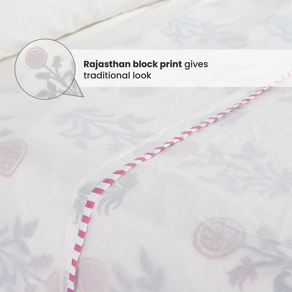 100% Cotton 3 Layered Temperature Regulating Hand Block Printed All Season Duvet (Size 200X200 Cm) -Turquoise & red