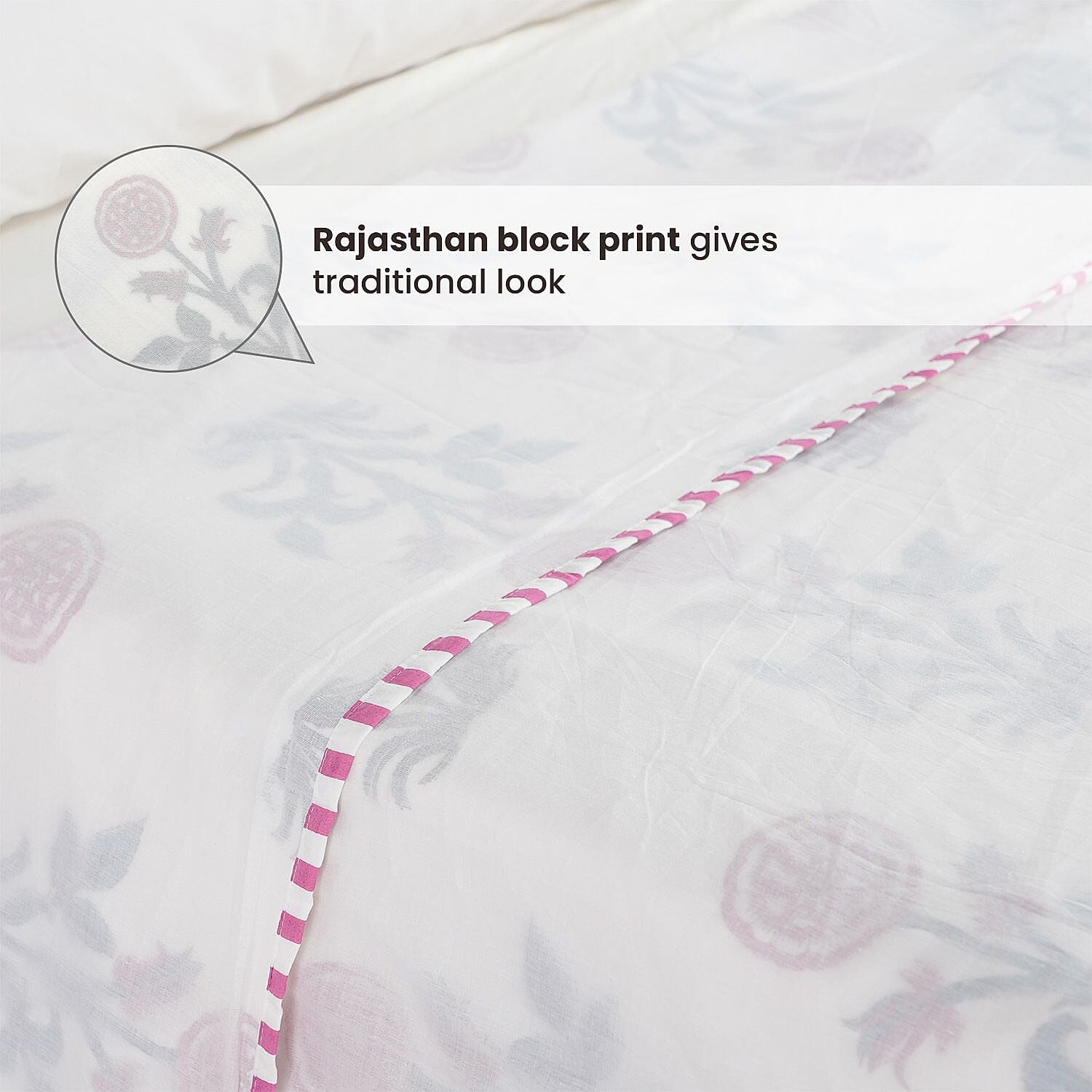 100% Cotton 3 Layered Temperature Regulating Hand Block Printed All Season Duvet (Size 200X200 Cm) -Turquoise & red