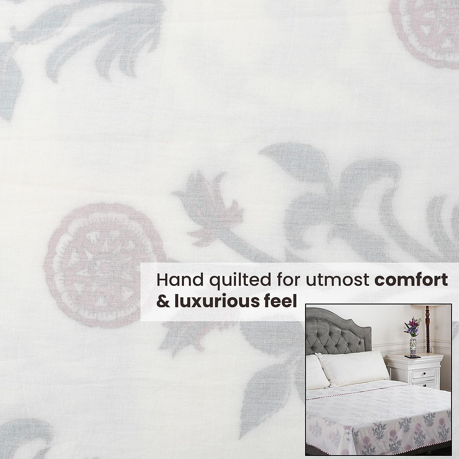 100% Cotton 3 Layered Temperature Regulating Hand Block Printed All Season Duvet (Size 200X200 Cm) -Turquoise & red