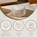 Cotton Ottoman With Embroidery (Size 40x25 cm) - White