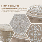 Cotton Ottoman With Embroidery (Size 40x25 cm) - White