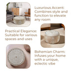 Cotton Ottoman With Embroidery (Size 40x25 cm) - White
