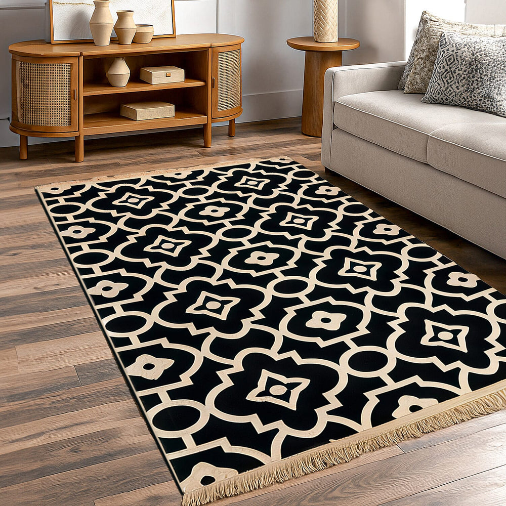 Geometric Pattern Kilim Rugs Ready Stock (Size 125x80cm) - Black - White