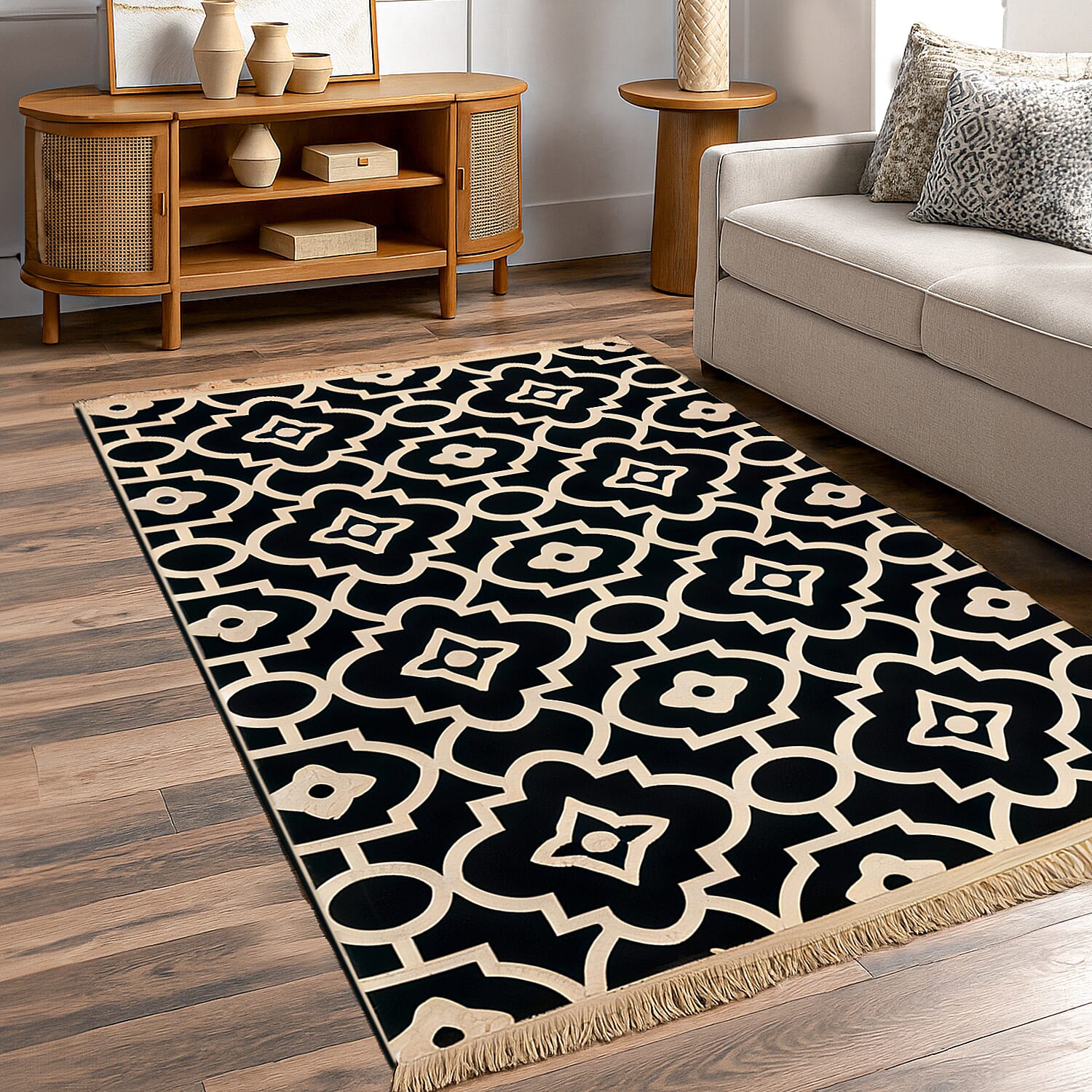 Geometric Pattern Kilim Rugs Ready Stock (Size 125x80cm) - Black - White