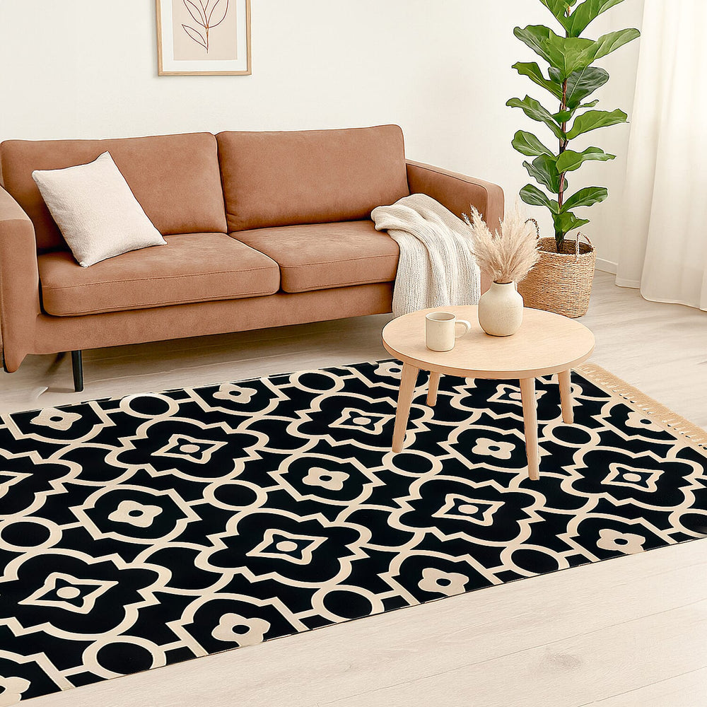 Geometric Pattern Kilim Rugs Ready Stock (Size 125x80cm) - Black - White
