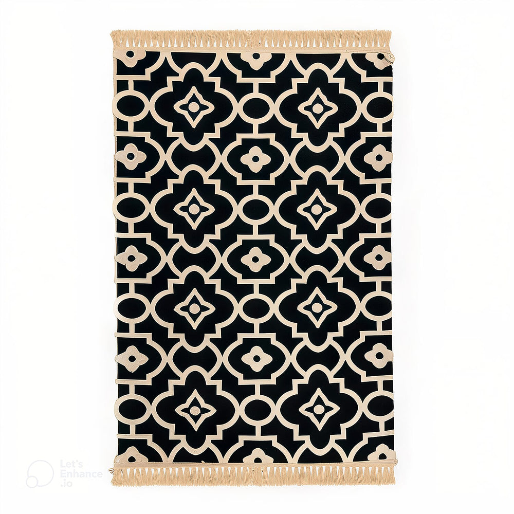 Geometric Pattern Kilim Rugs Ready Stock (Size 125x80cm) - Black - White