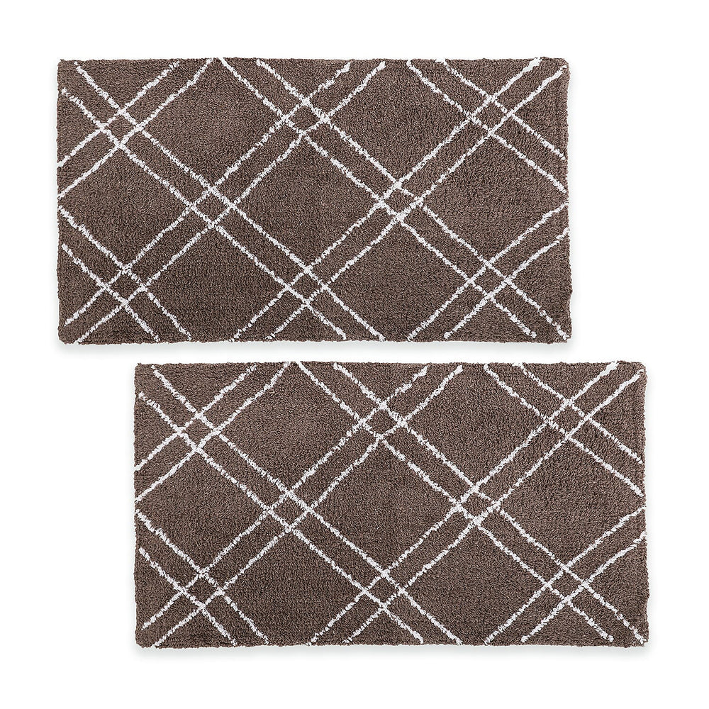 Pack of 2 - Cotton Patterned Mats (Size 45x84 cm) - Brown
