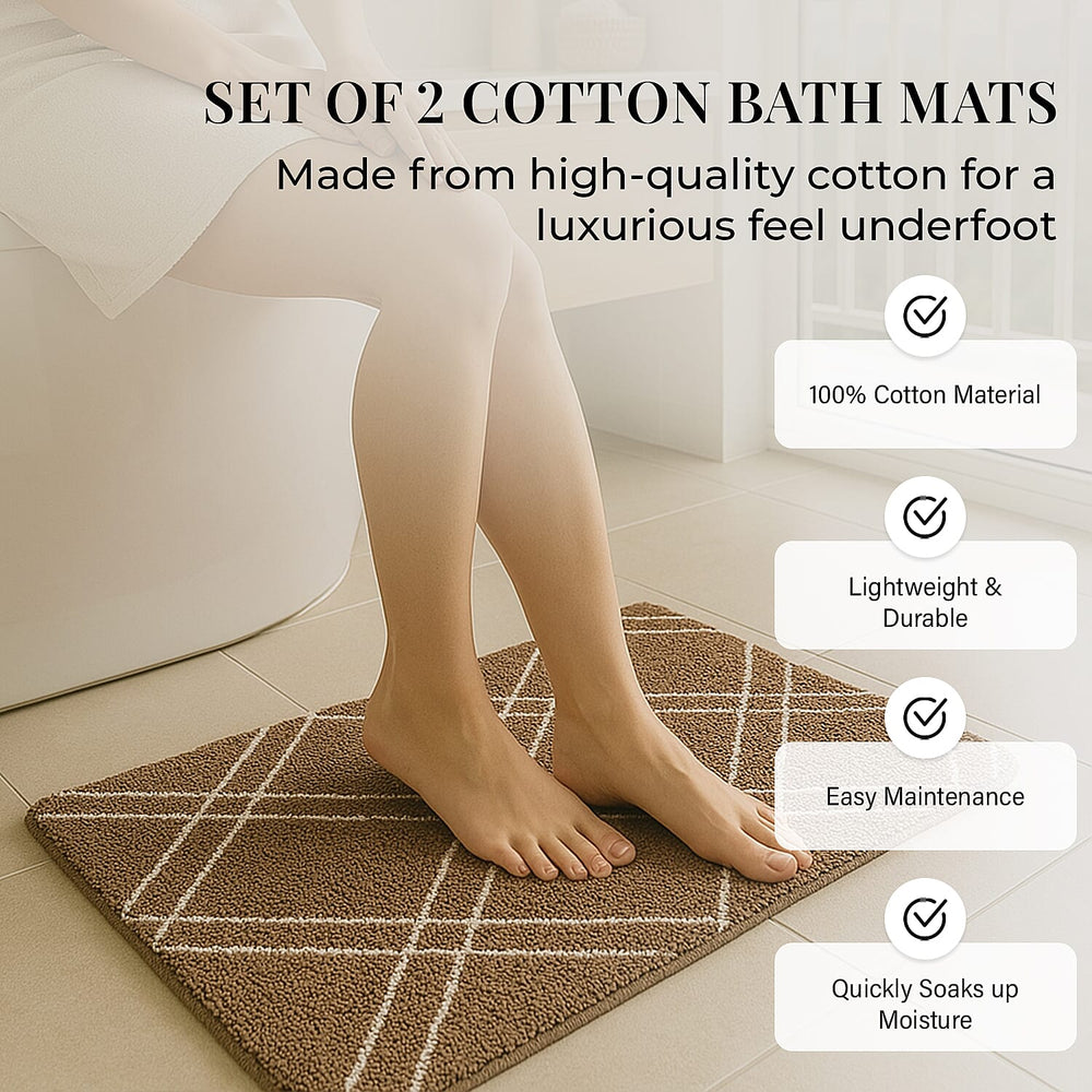 Pack of 2 - Cotton Patterned Mats (Size 45x84 cm) - Brown