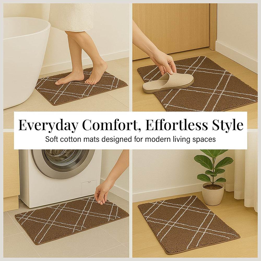 Pack of 2 - Cotton Patterned Mats (Size 45x84 cm) - Brown