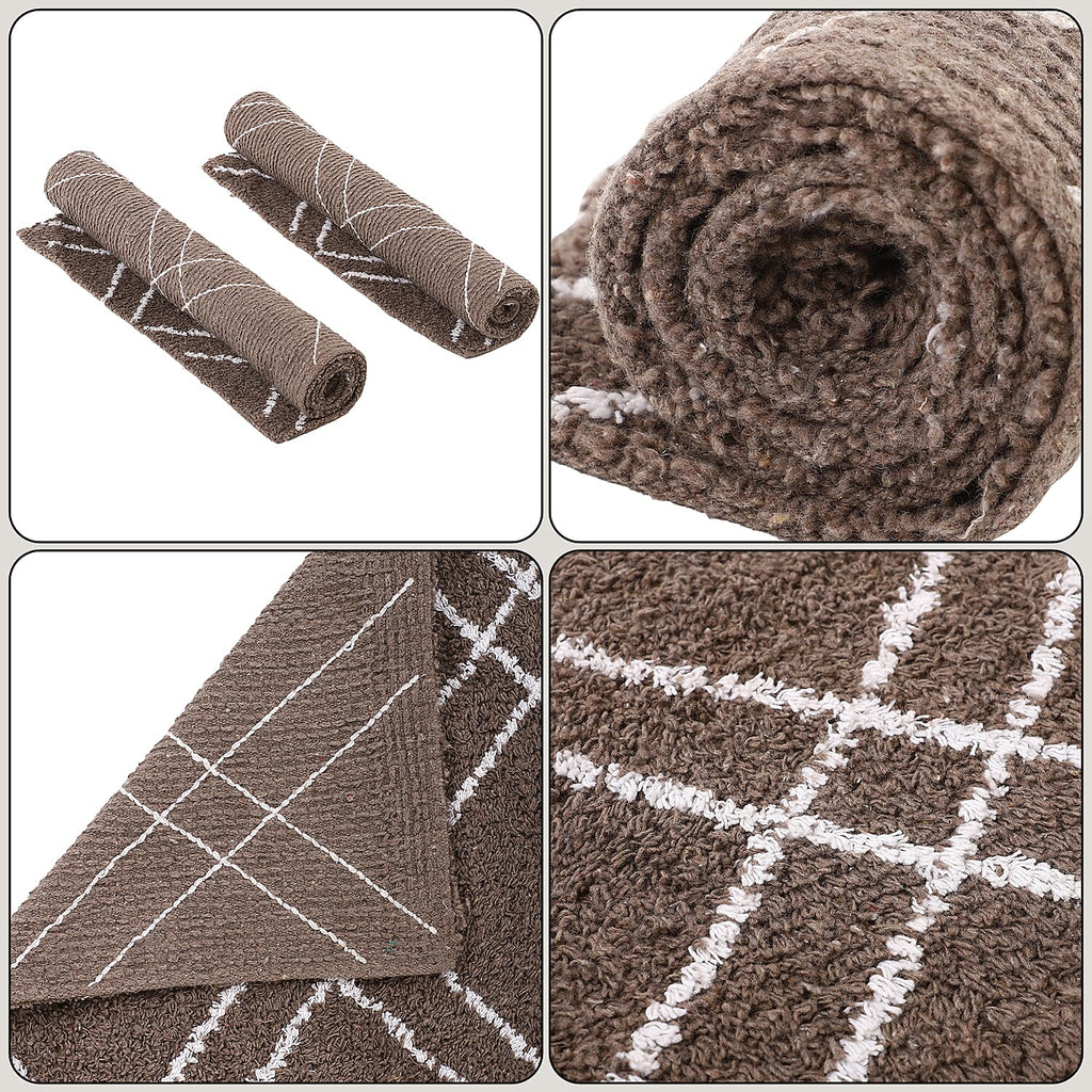 Pack of 2 - Cotton Patterned Mats (Size 45x84 cm) - Brown