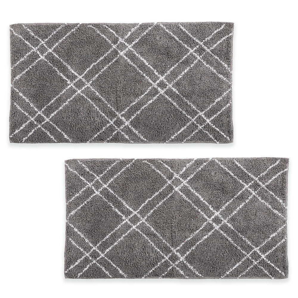 Pack of 2 - Cotton Patterned Mats (Size 45x84 cm) - Grey
