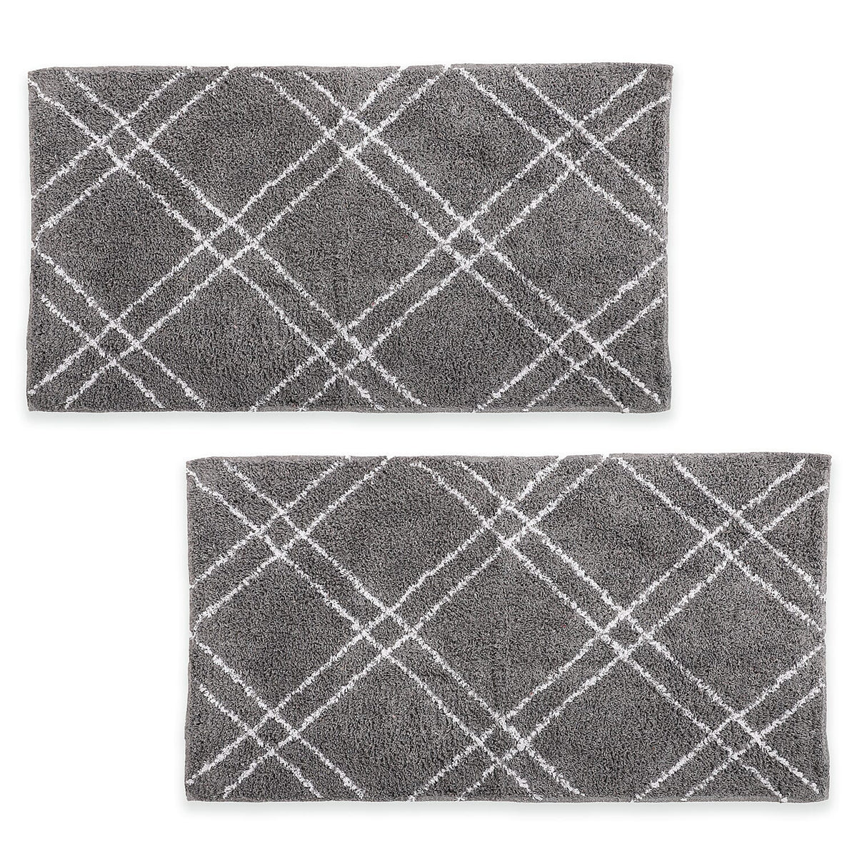Pack of 2 - Cotton Patterned Mats (Size 45x84 cm) - Grey