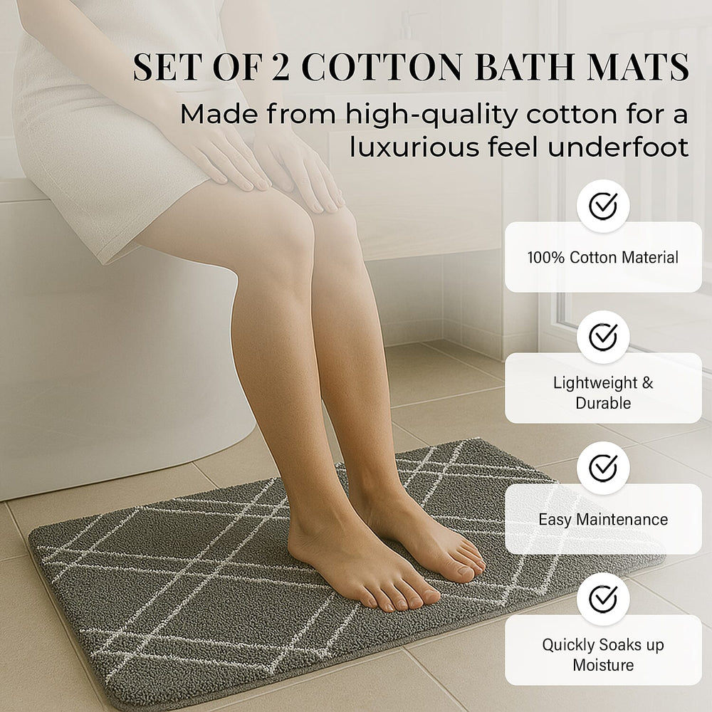 Pack of 2 - Cotton Patterned Mats (Size 45x84 cm) - Grey