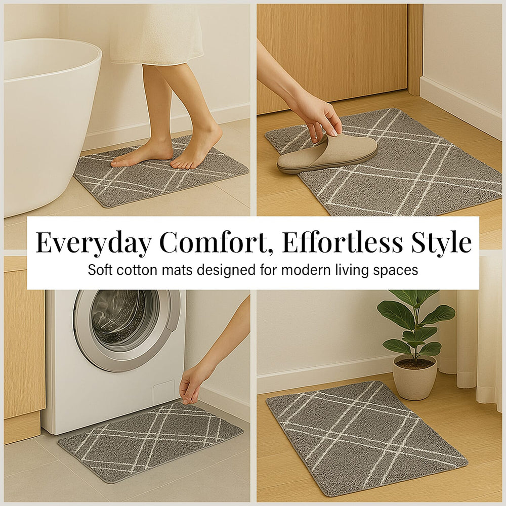 Pack of 2 - Cotton Patterned Mats (Size 45x84 cm) - Grey