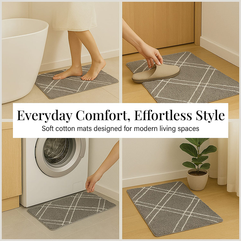 Pack of 2 - Cotton Patterned Mats (Size 45x84 cm) - Grey