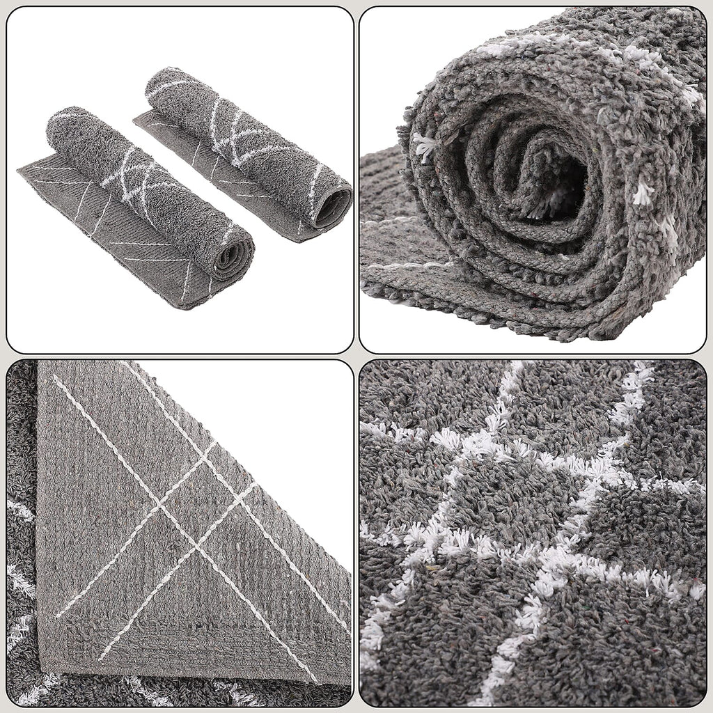 Pack of 2 - Cotton Patterned Mats (Size 45x84 cm) - Grey