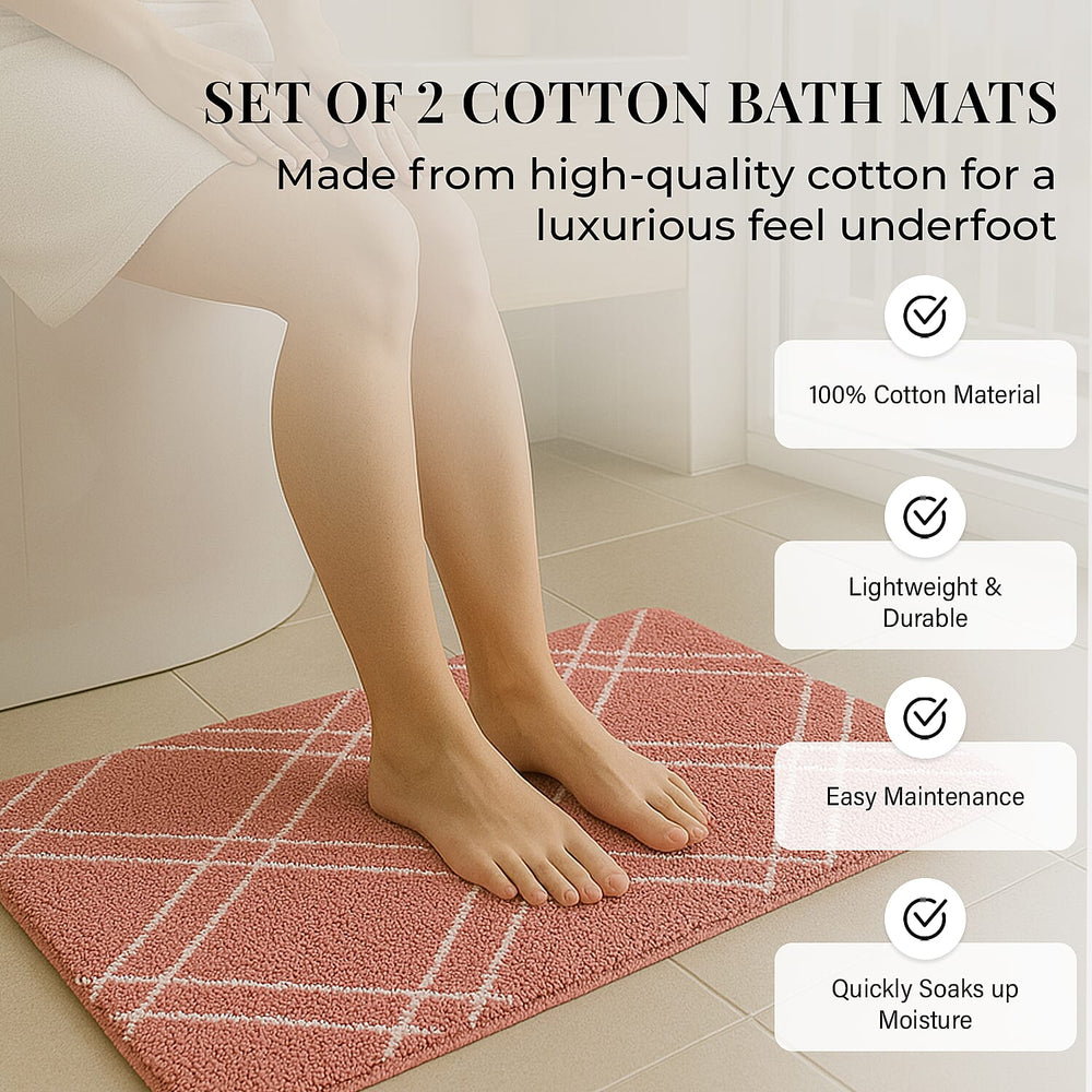 Pack of 2 - Cotton Patterned Mats (Size 45x84 cm) - Pink