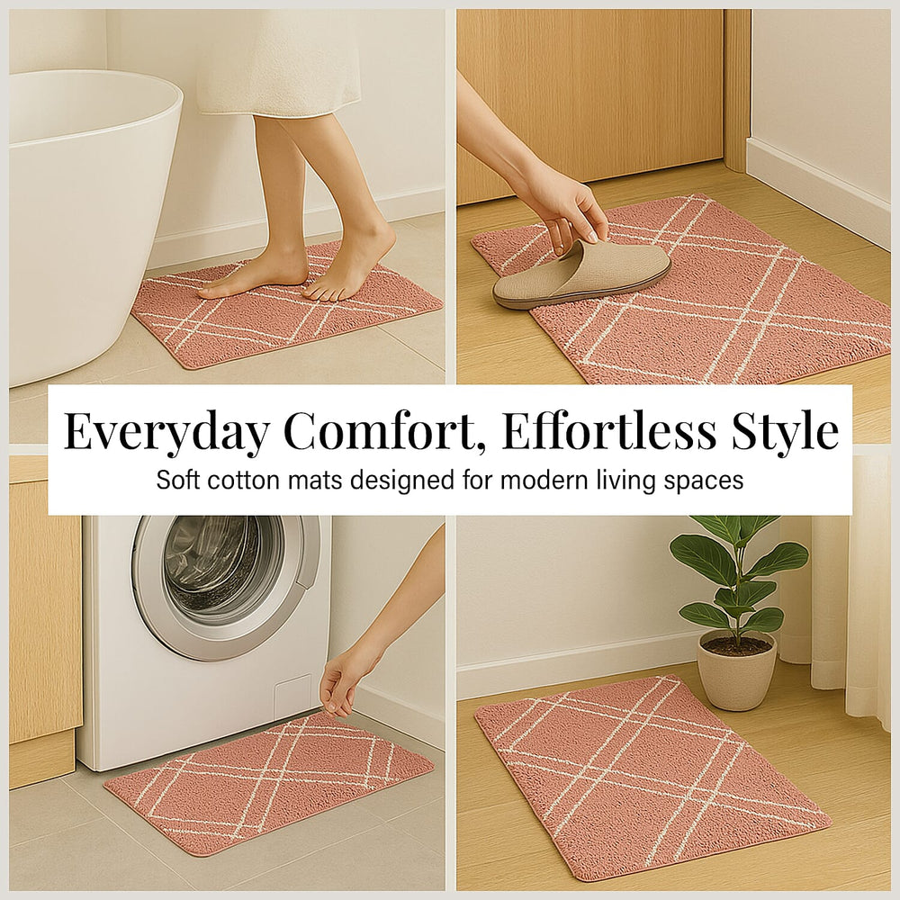 Pack of 2 - Cotton Patterned Mats (Size 45x84 cm) - Pink