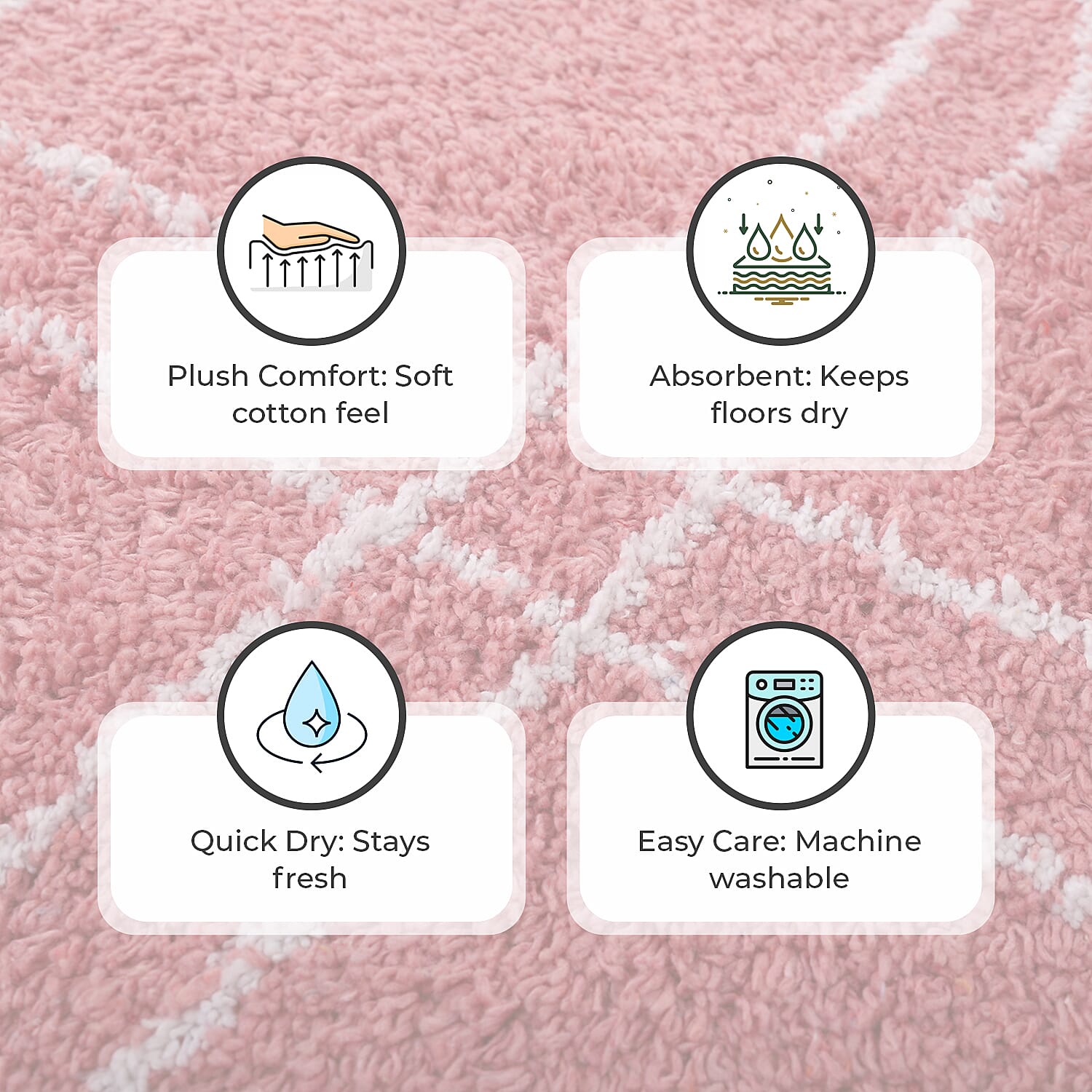 Pack of 2 - Cotton Patterned Mats (Size 45x84 cm) - Pink