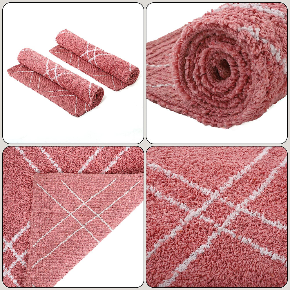 Pack of 2 - Cotton Patterned Mats (Size 45x84 cm) - Pink