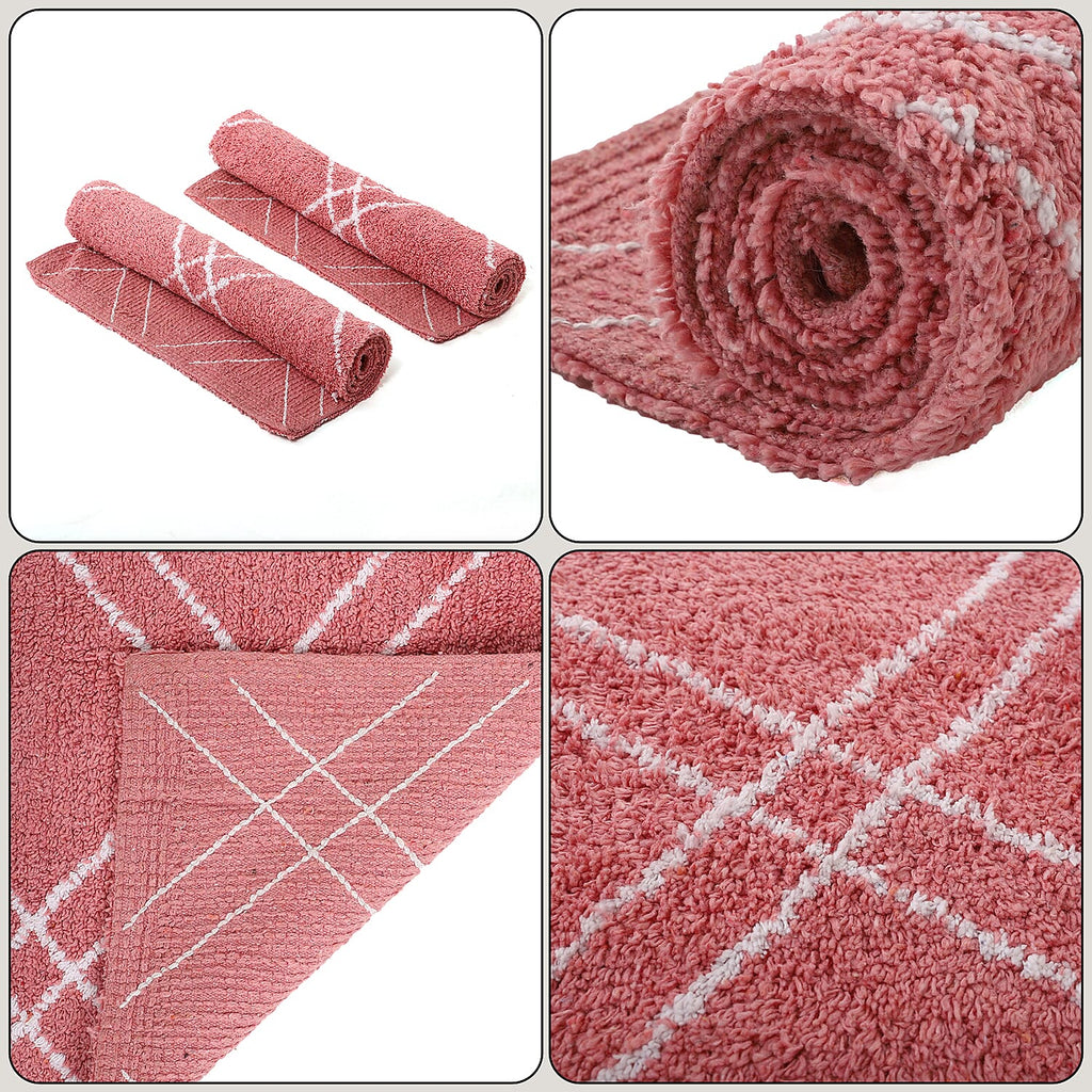 Pack of 2 - Cotton Patterned Mats (Size 45x84 cm) - Pink